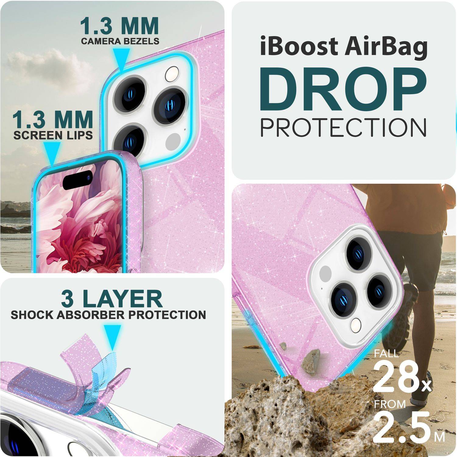 Glitzer Hülle für iPhone 15 Pro Max Hybrid Bling Case Silikon Handyhülle Tasche Lila-1
