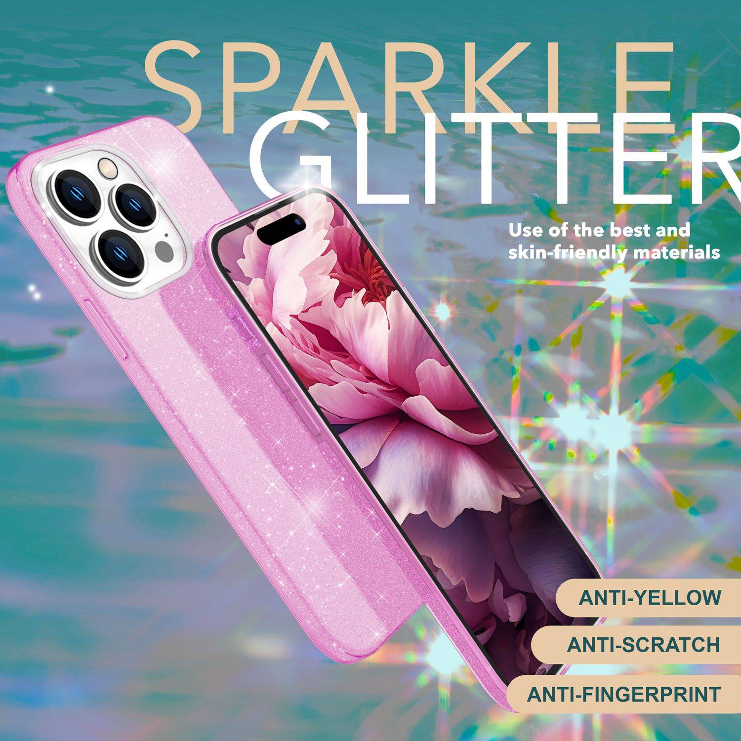 Glitzer Hülle für iPhone 15 Pro Max Hybrid Bling Case Silikon Handyhülle Tasche Lila-2