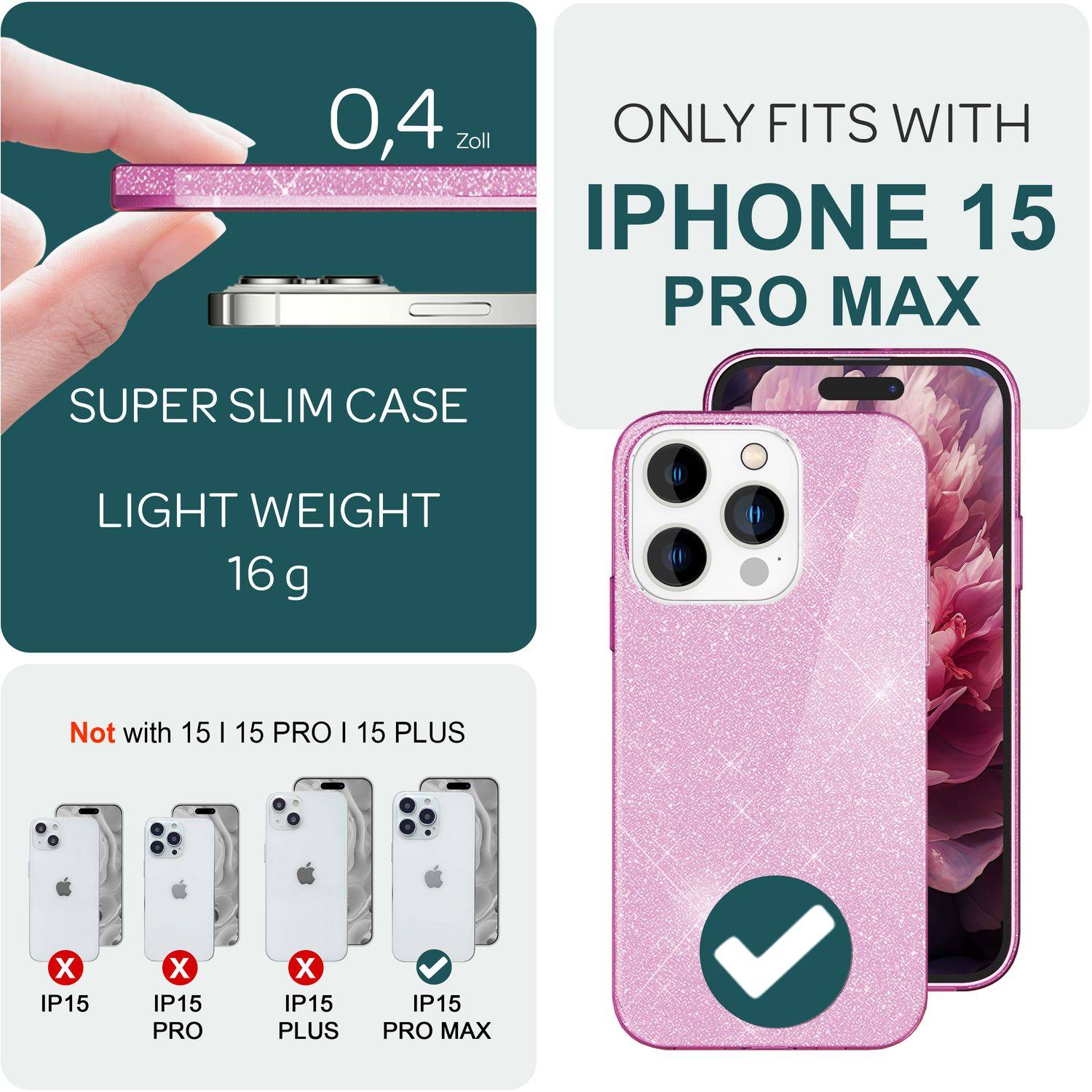 Glitzer Hülle für iPhone 15 Pro Max Hybrid Bling Case Silikon Handyhülle Tasche Lila-3