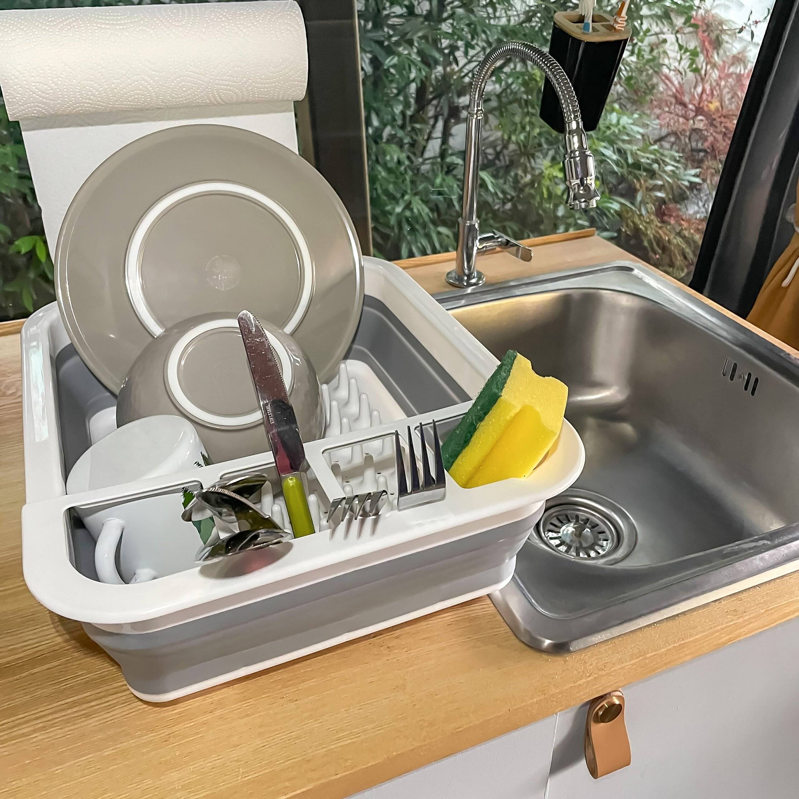 Abtropfwanne Abtropfgestell CLEAN SIL faltbar, Silikon grau/weiß hjh OFFICE-4