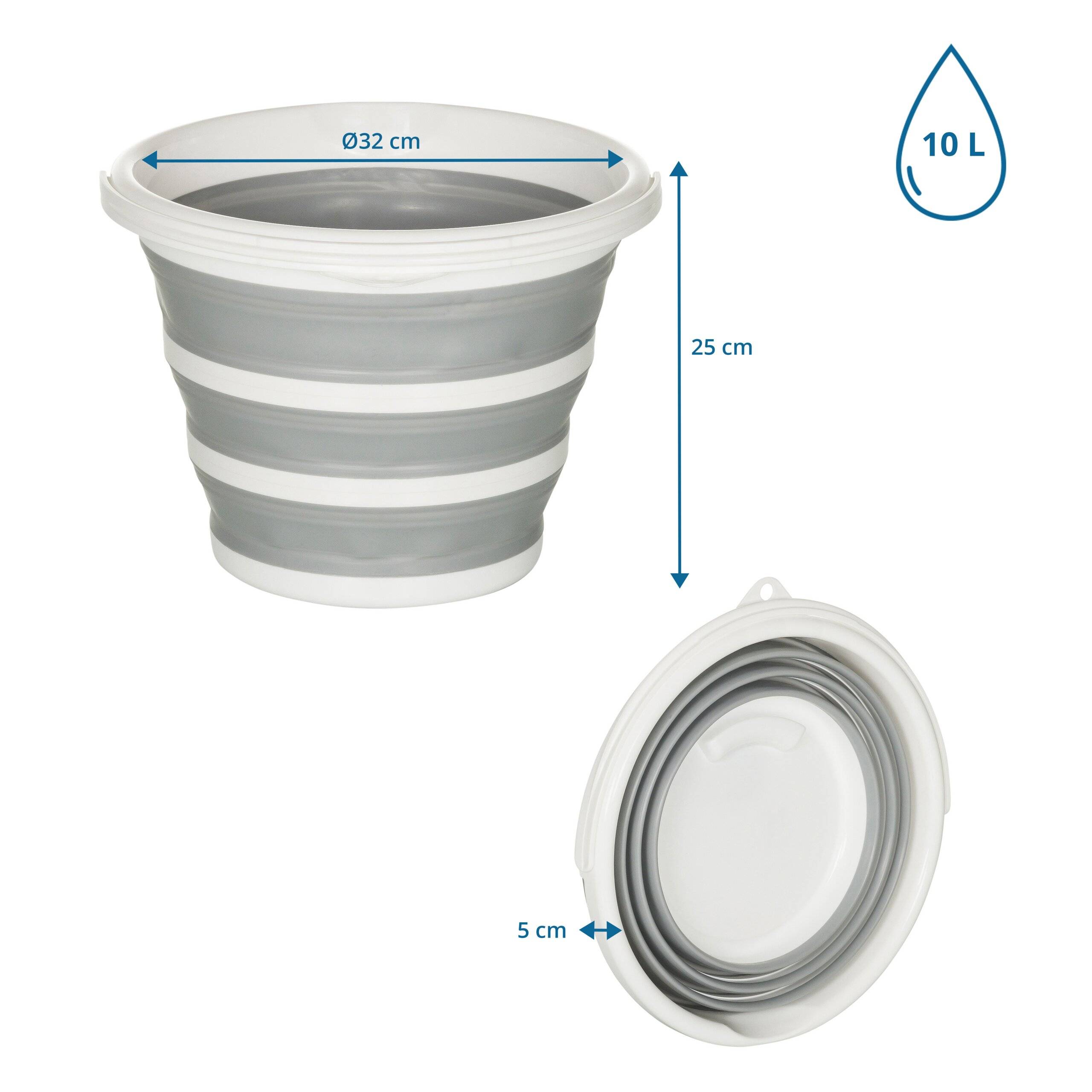 Faltbarer Eimer, CLEAN SILR 10l rund Kunststoff grau/weiß hjh OFFICE-1