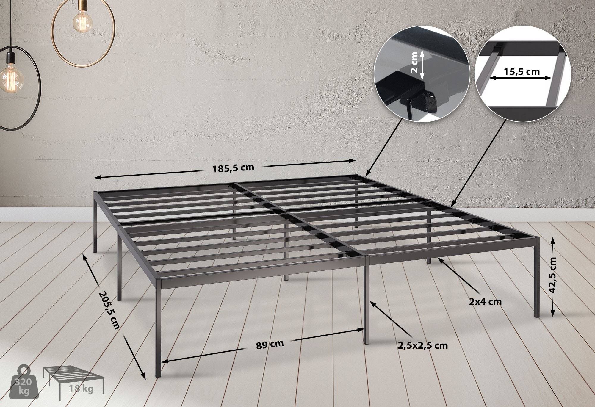 Metallbett Fargo 200x180x42 cm schwarz-1