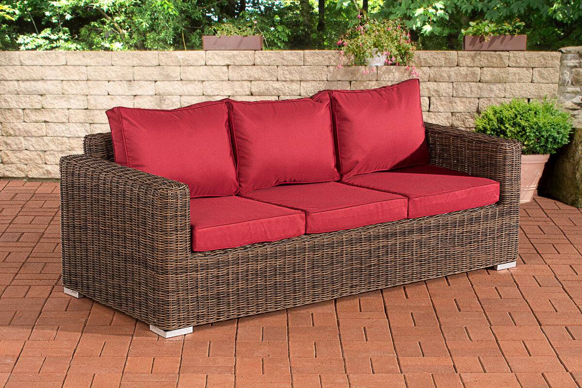 3er-Sofa Bilbao / Madeira Rubinrot braun-meliert