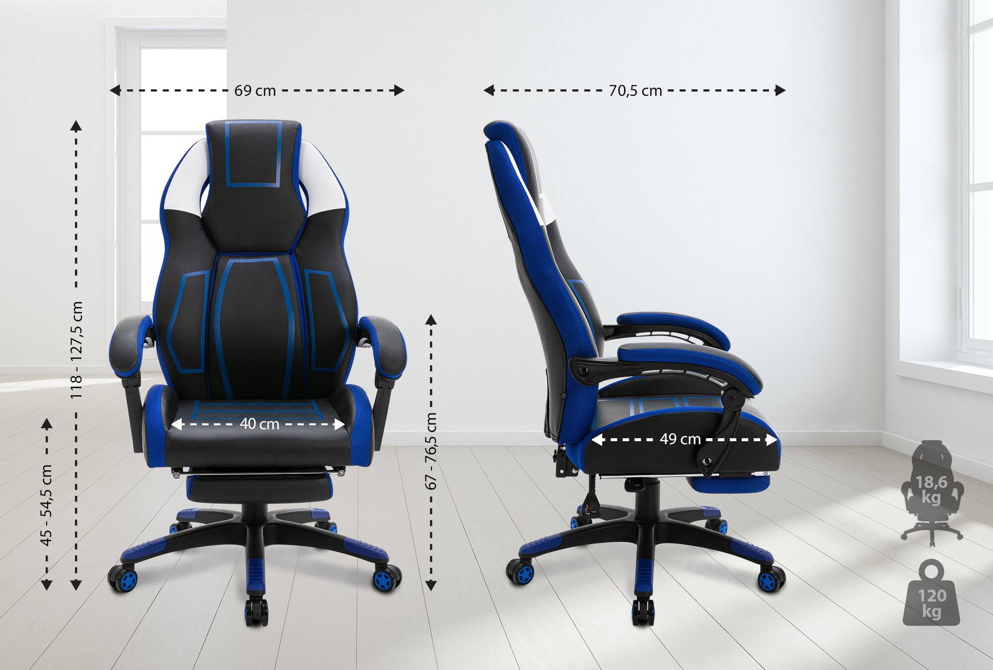 Bürostuhl Clovis Kunstleder schwarz/blau-1