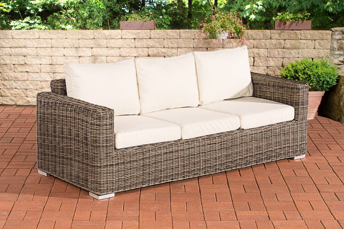 3er-Sofa Bilbao / Madeira Cremeweiss grau-meliert