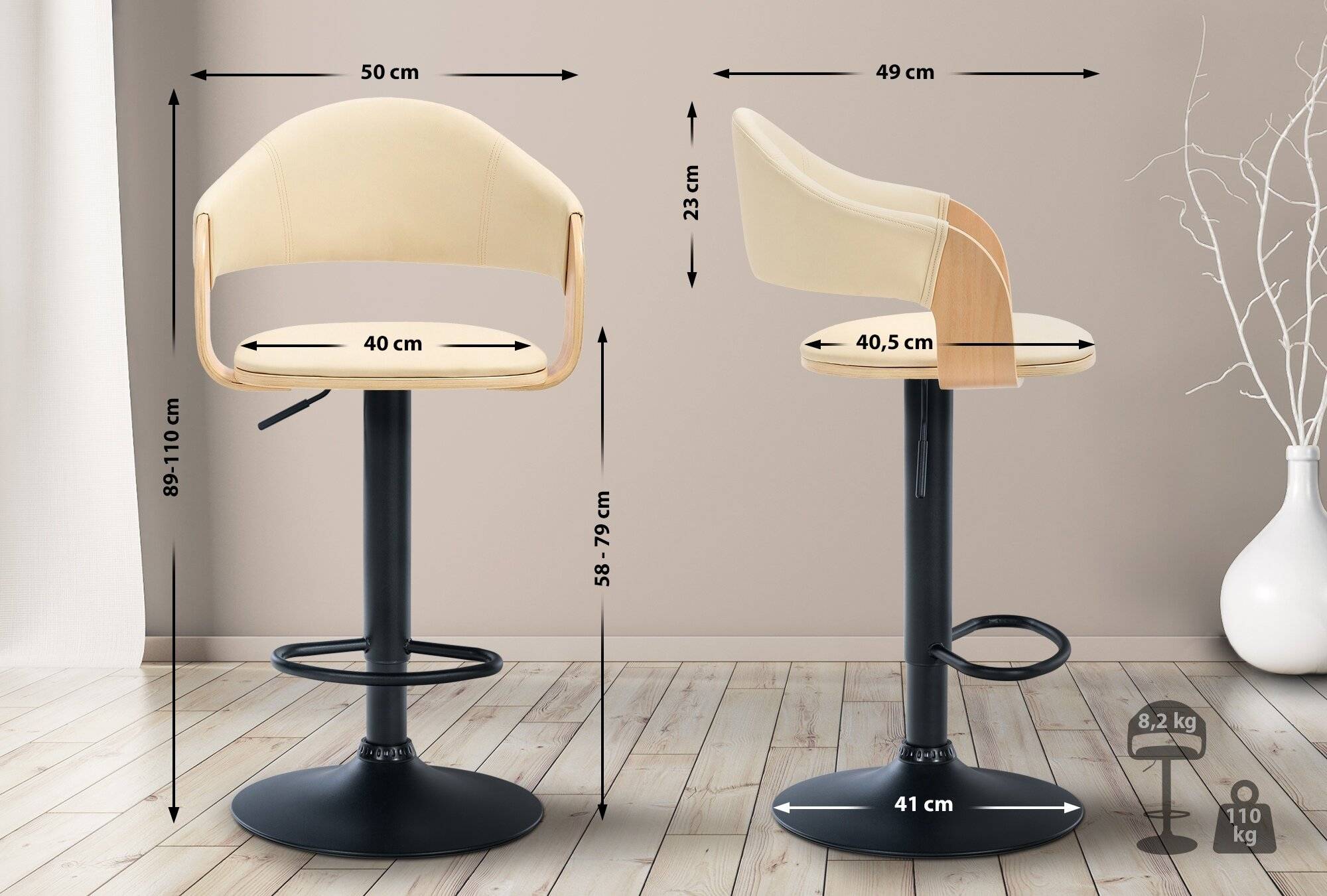 Barhocker Nilse Kunstleder schwarz natura/creme-1