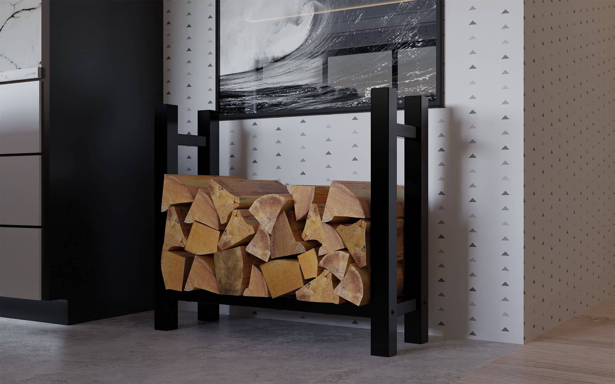 Kaminholzständer Medya eckig 30x80x80 cm schwarz-2