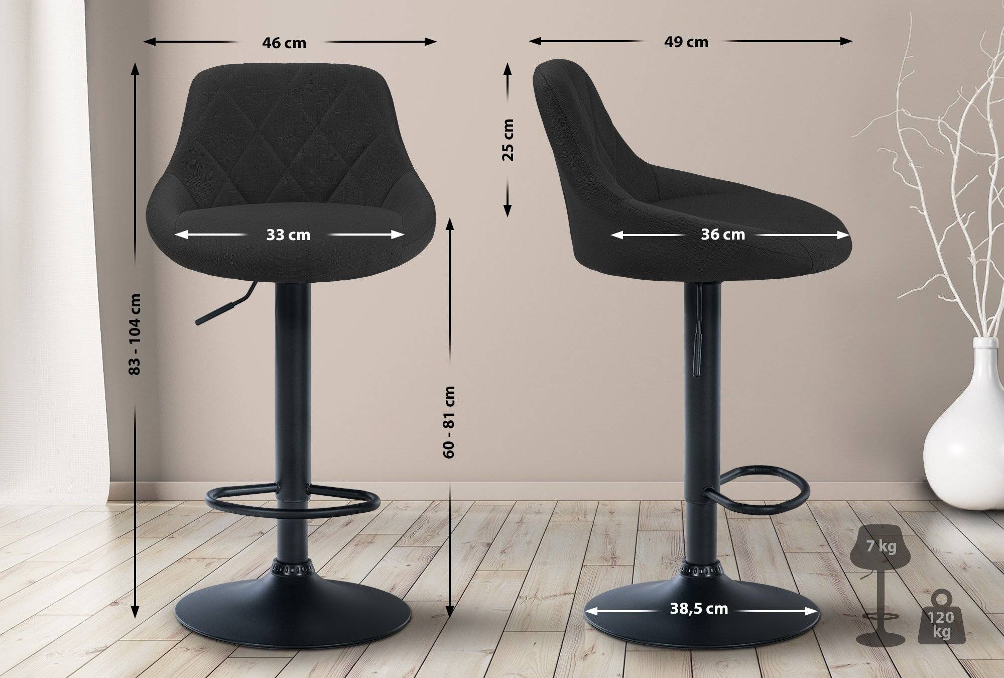 Barhocker Lazio Stoff schwarz schwarz-1