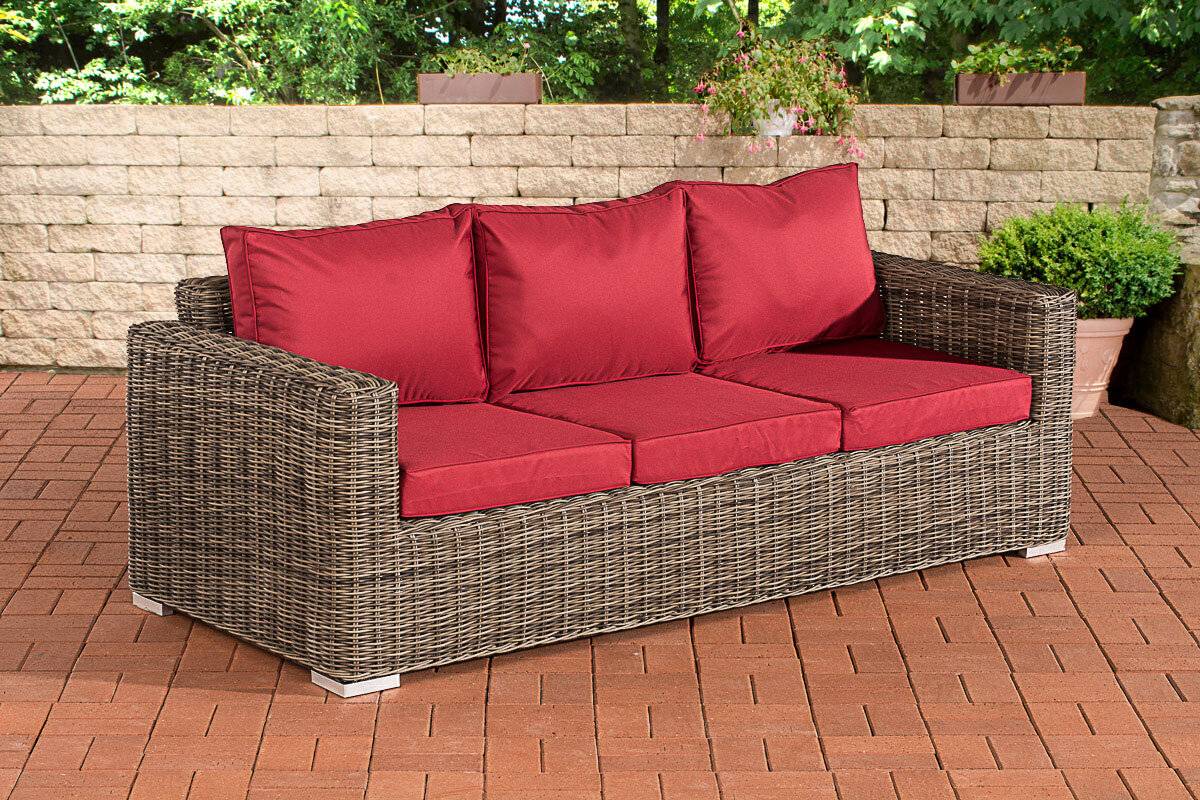 3er-Sofa Bilbao / Madeira Rubinrot grau-meliert-0