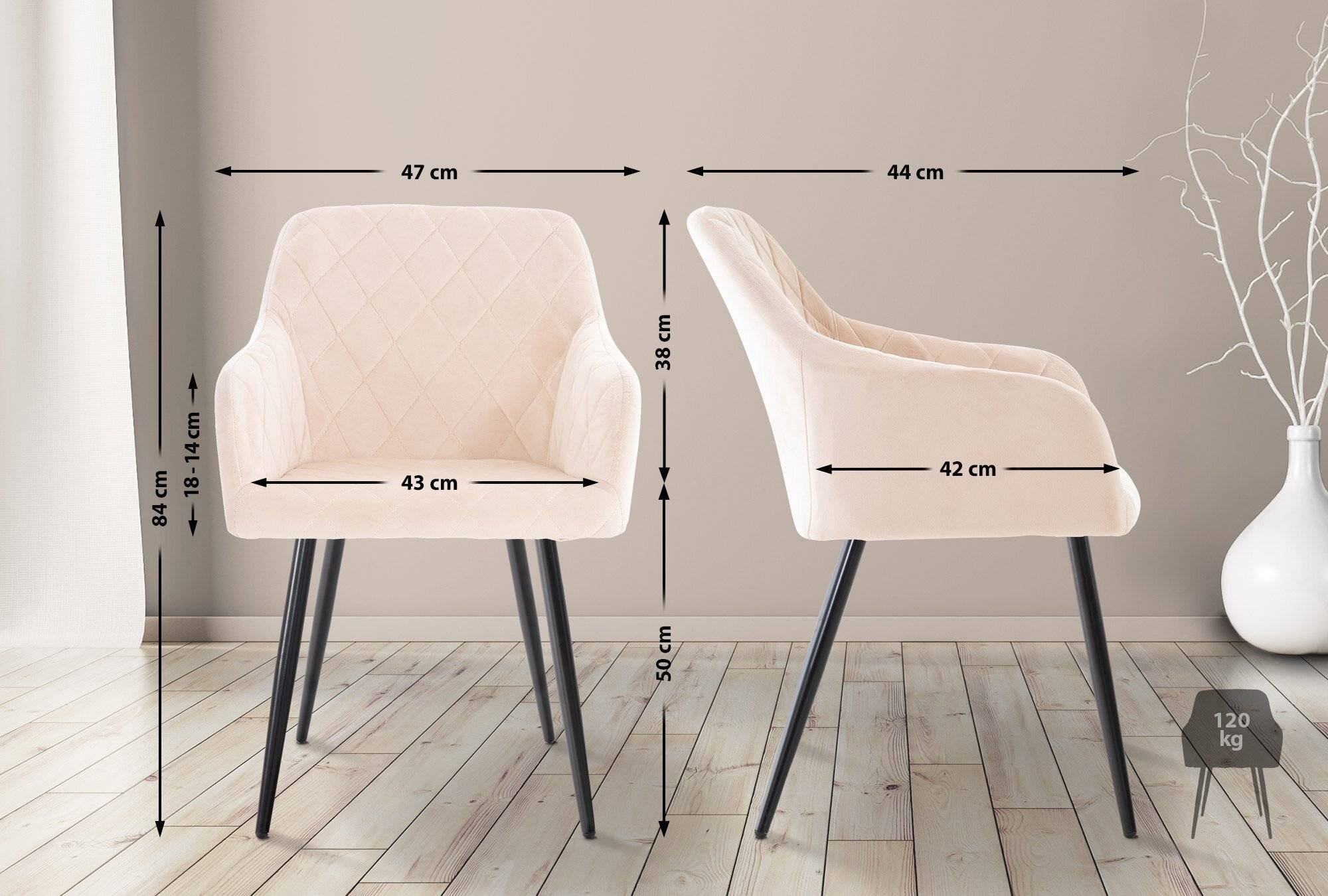 2er Set Esszimmerstuhl Shila Samt beige-1
