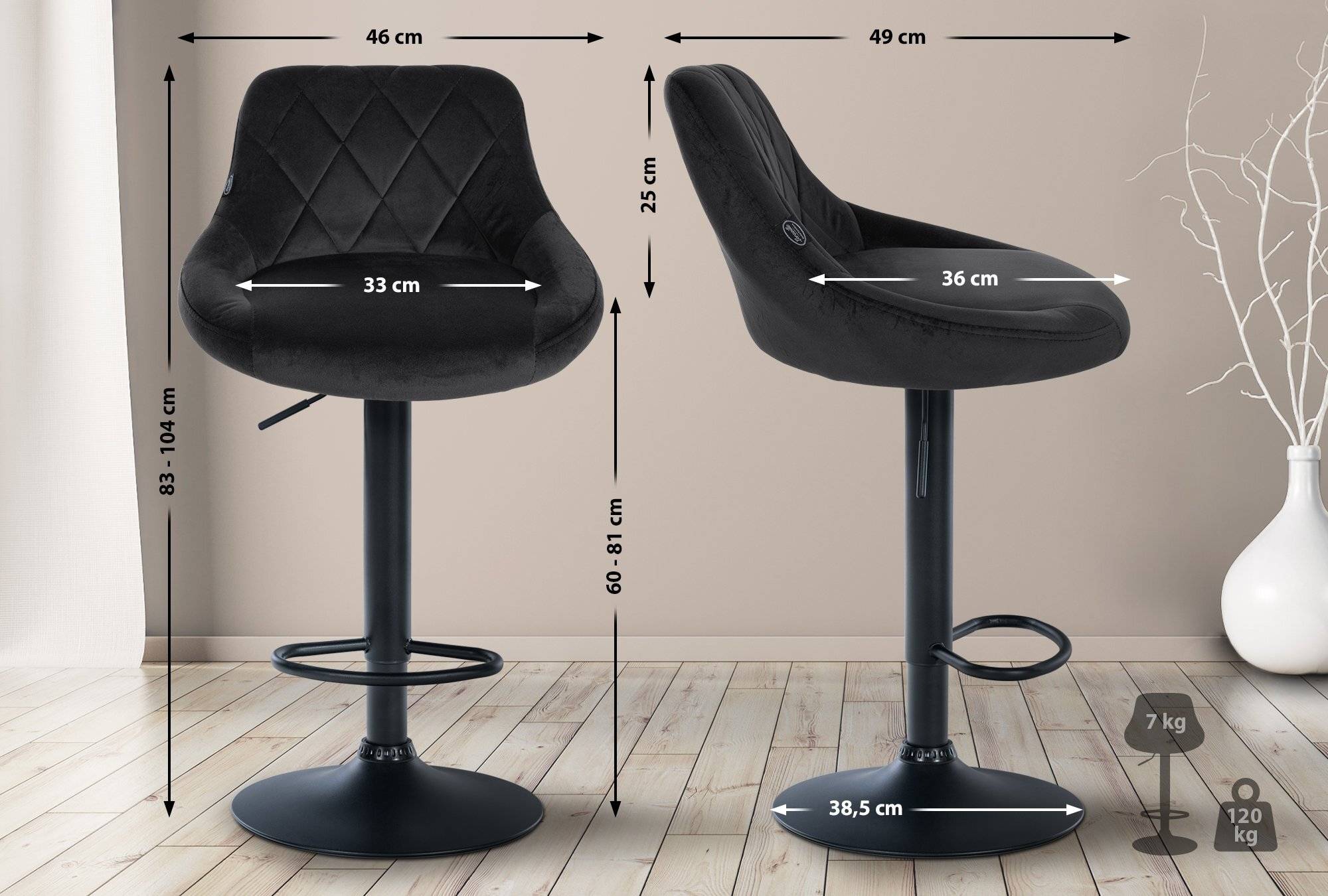 2er Set Barhocker Lazio Samt schwarz schwarz-1