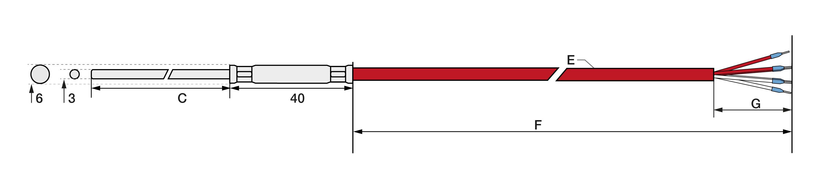 Pt100 Kl. B 4L Kabelfühler abgesetzte Hülse 50mm 1m Silikon-1