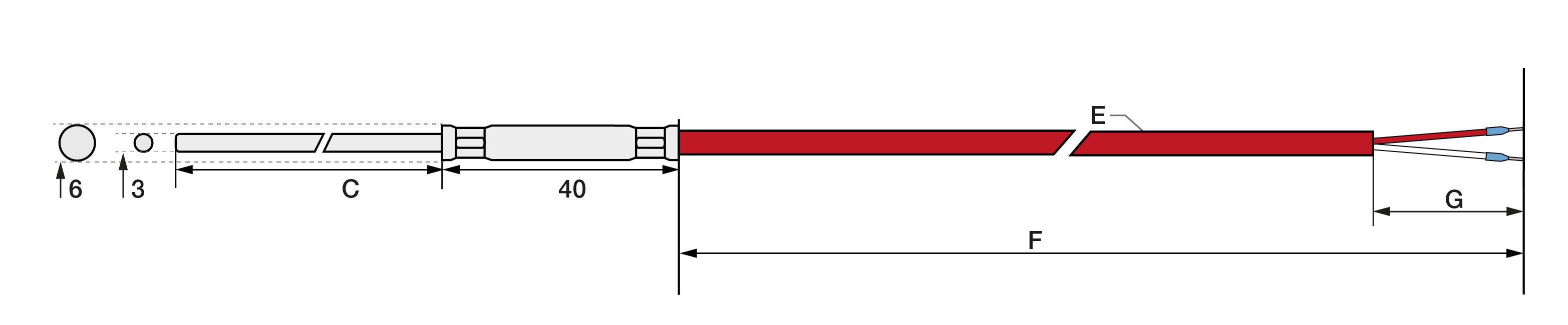 Pt100 Kl. B 2L Kabelfühler abgesetzte Hülse 50mm 1m Silikon-1