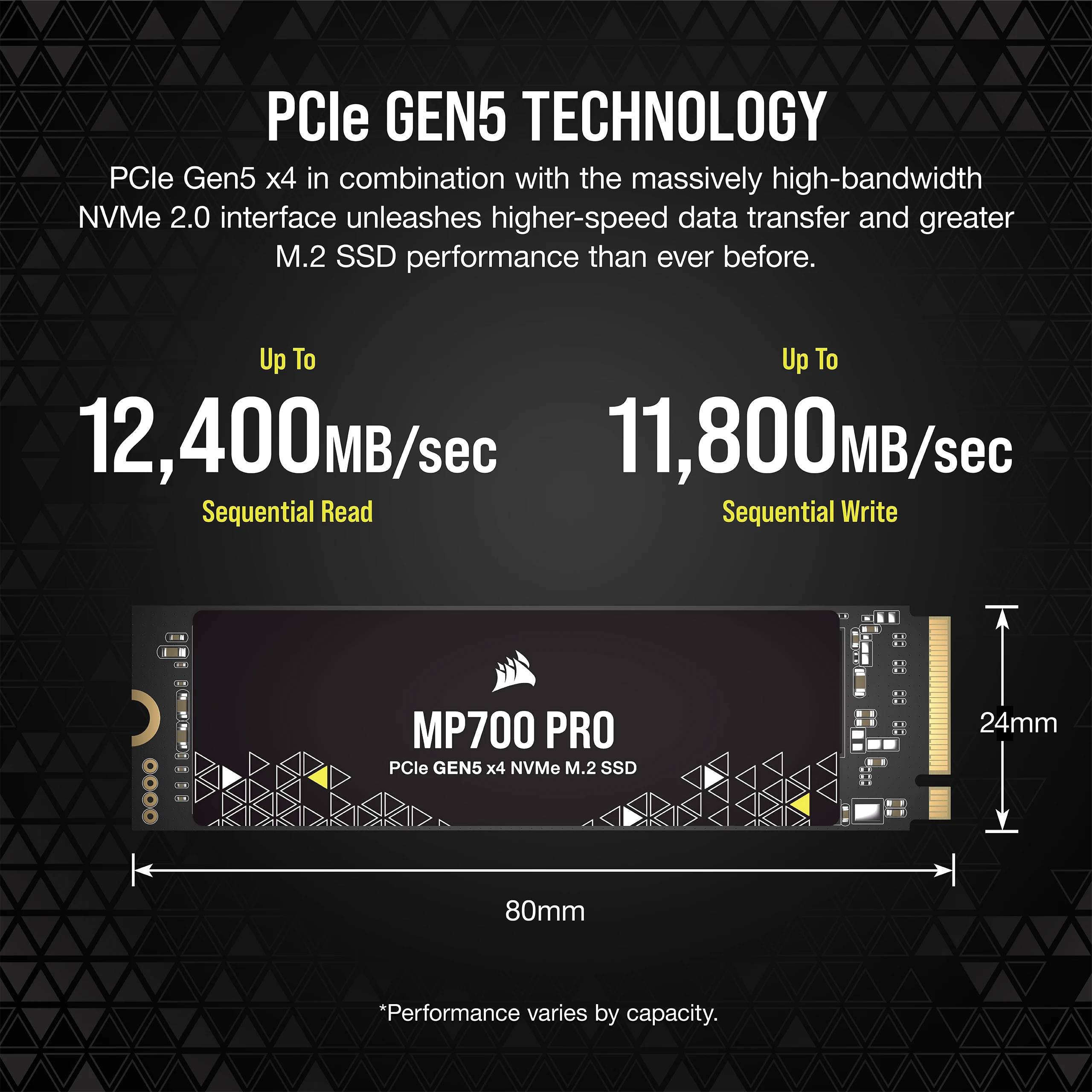 Corsair MP700 PRO SSD 1 TB intern M.2 2280 PCI Express 5.0 x4 NVMe 256-Bit-AES-1