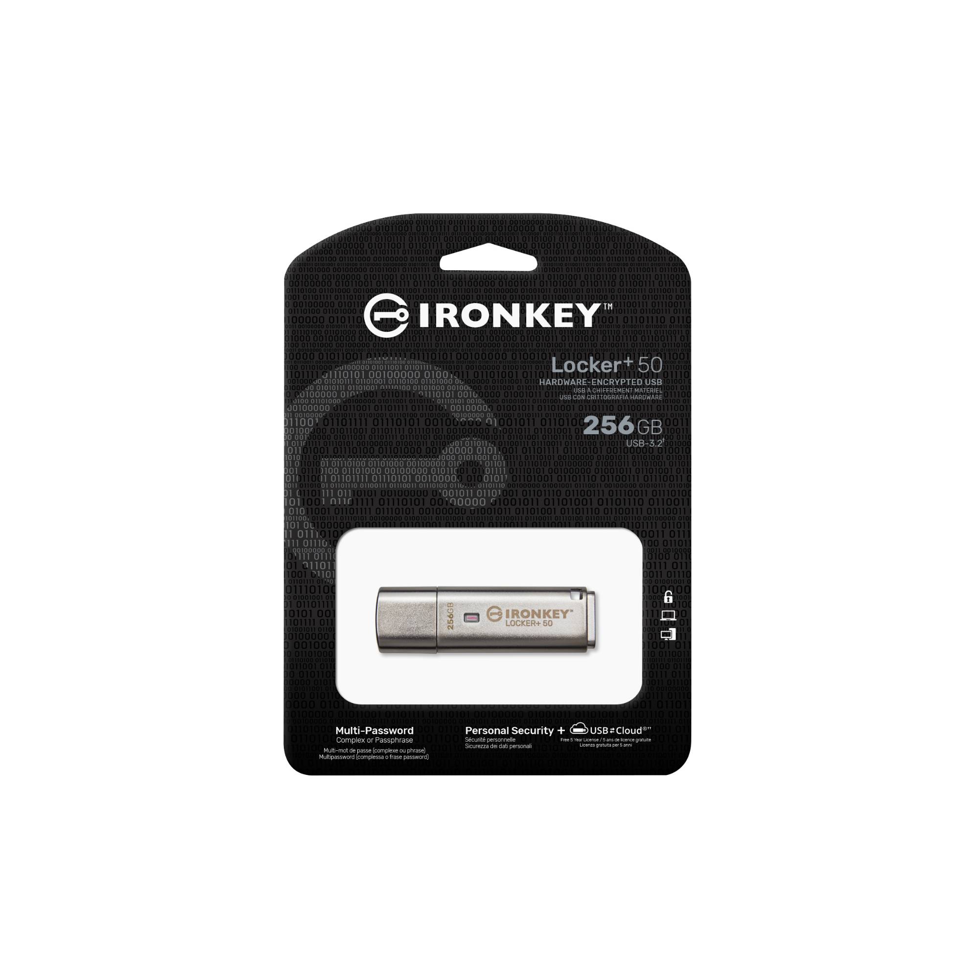Kingston IronKey Locker+ 50 - USB-Flash-Laufwerk - verschlüsselt - 256 GB - USB-3