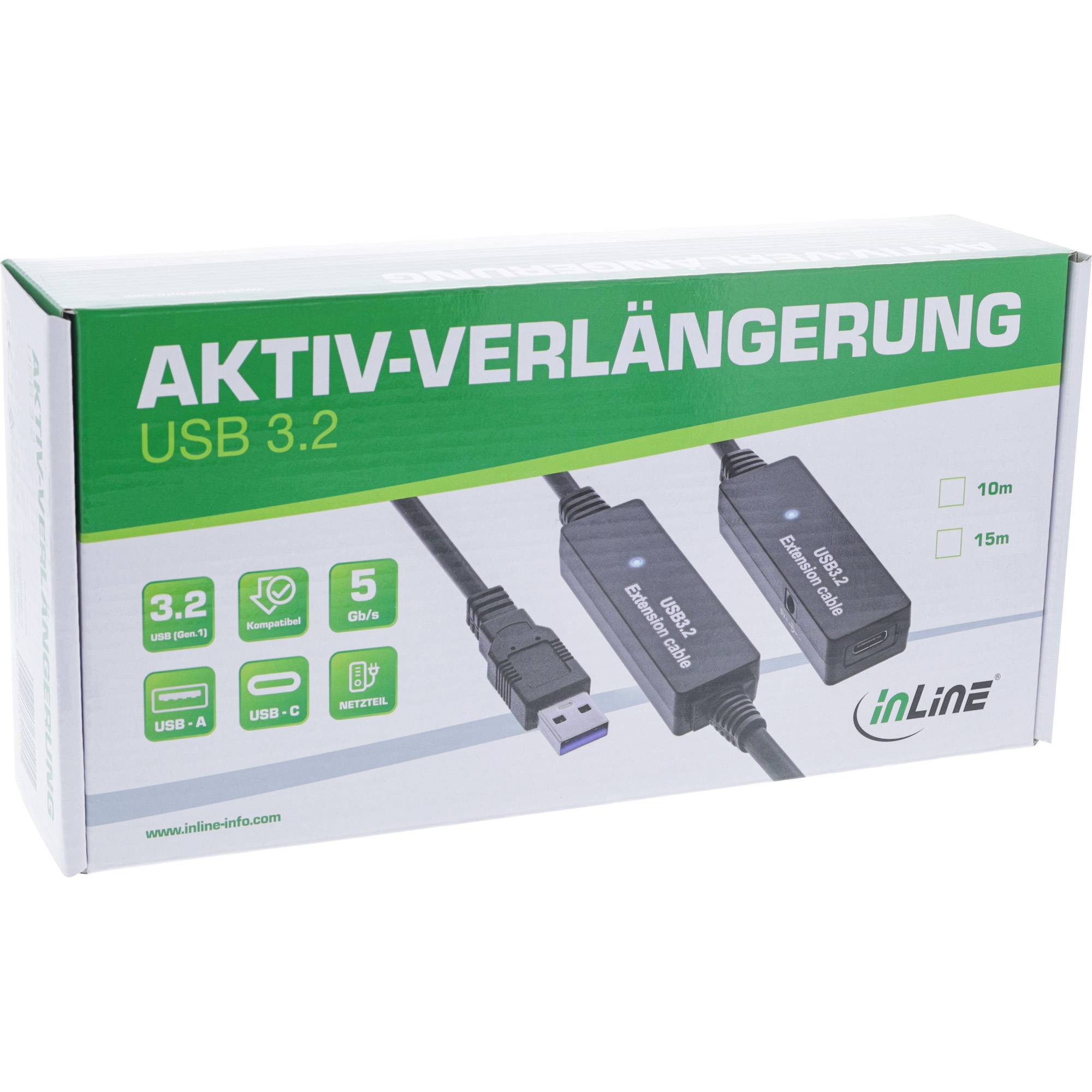 INLINE - USB 3.2 Gen.1 Aktiv-Verlängerung - USB-A Stecker an USB-C Buchse - 10m-1