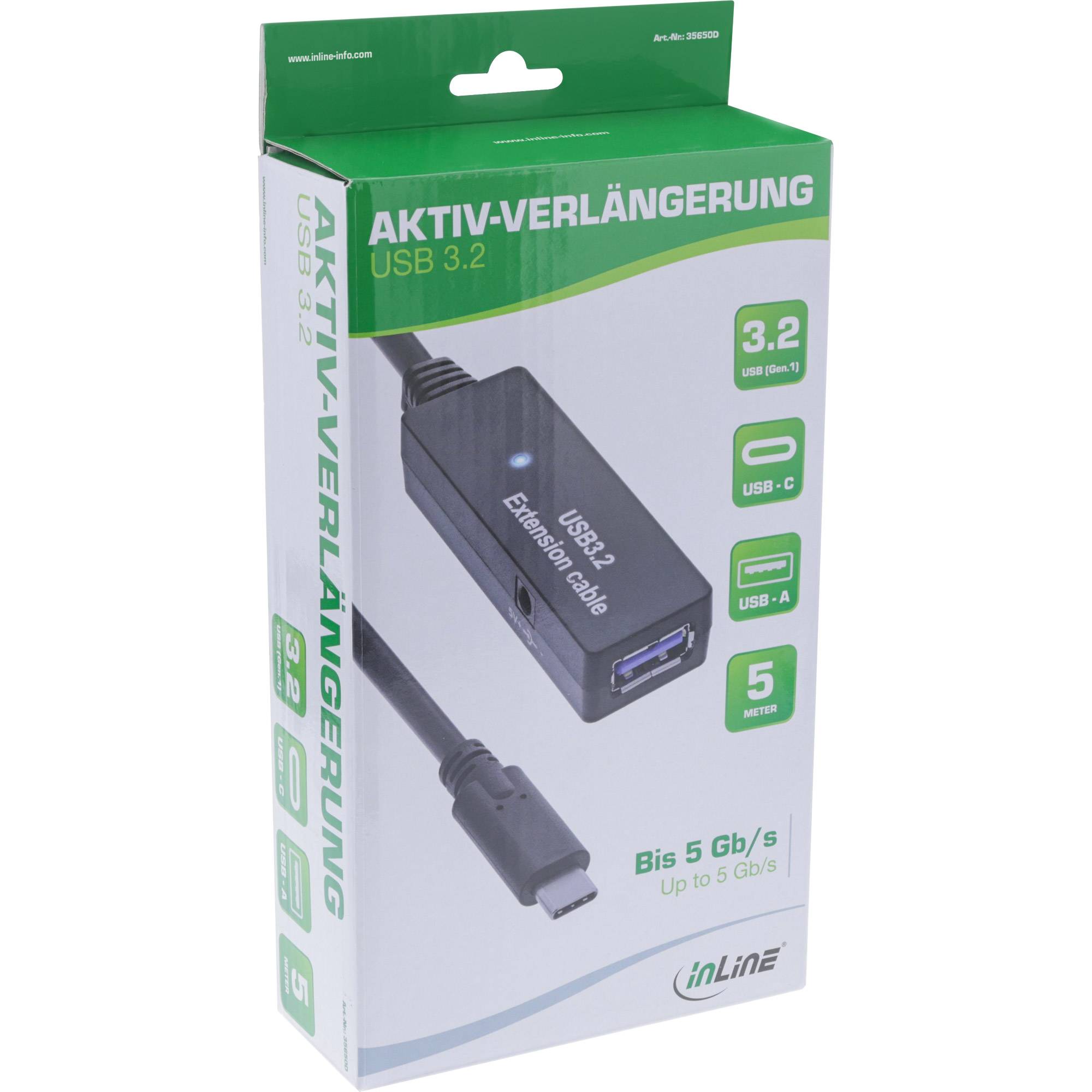 InLine USB 3.2 Gen.1 Aktiv-Verlängerung USB-C Stecker an USB-A Buchse 5m Kabel Digital/Daten Verlängerungskabel 5 m-2