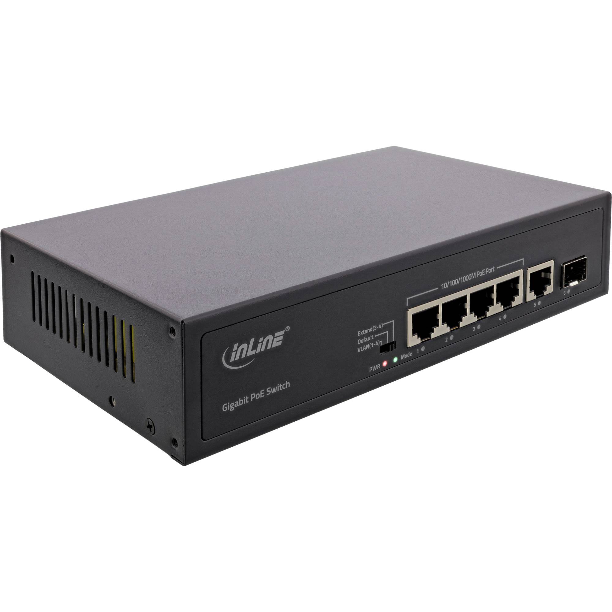 InLine® PoE+ Gigabit Netzwerk Switch 5 Port (4x PoE+), 1xSFP, 1Gb/s, Desktop-0