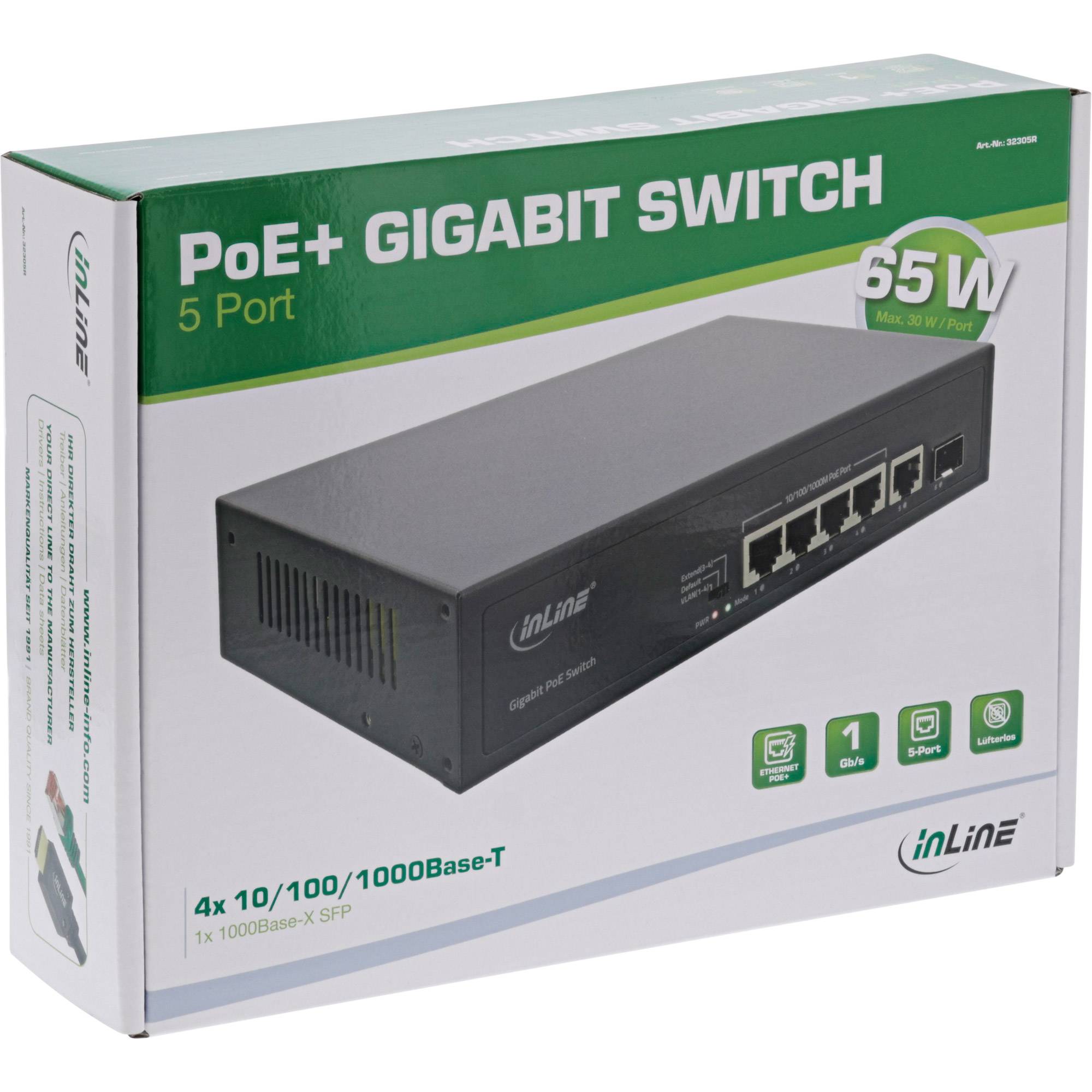 InLine® PoE+ Gigabit Netzwerk Switch 5 Port (4x PoE+), 1xSFP, 1Gb/s, Desktop-4