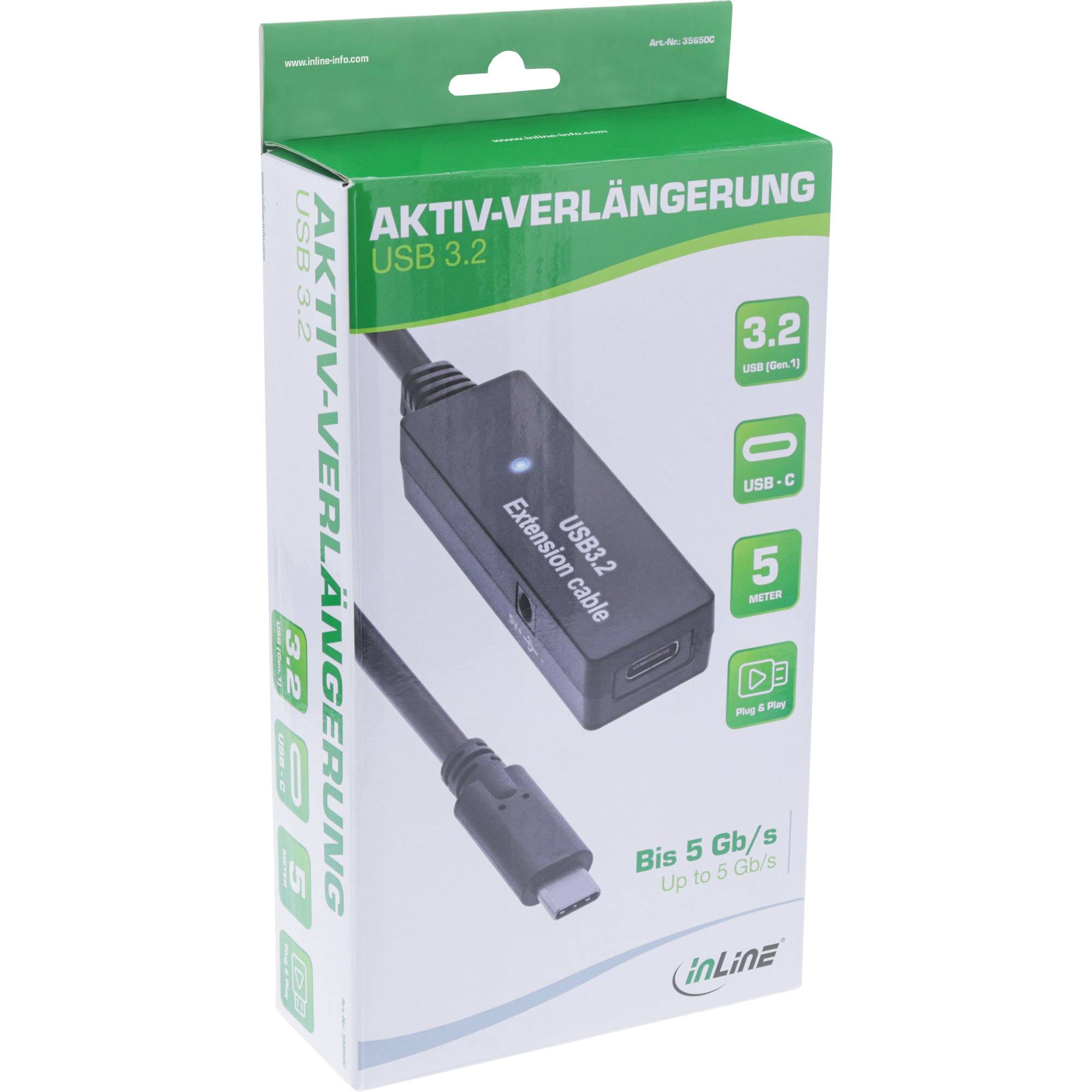 InLine® USB 3.2 Gen.1 Aktiv-Verlängerung, USB-C Stecker an USB-C Buchse, 5m-2