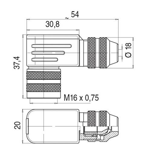 Binder 99 5106 75 03 Serie 423 | 3-polig | M16 Buchse gewinkelt | EMV | IP67-1