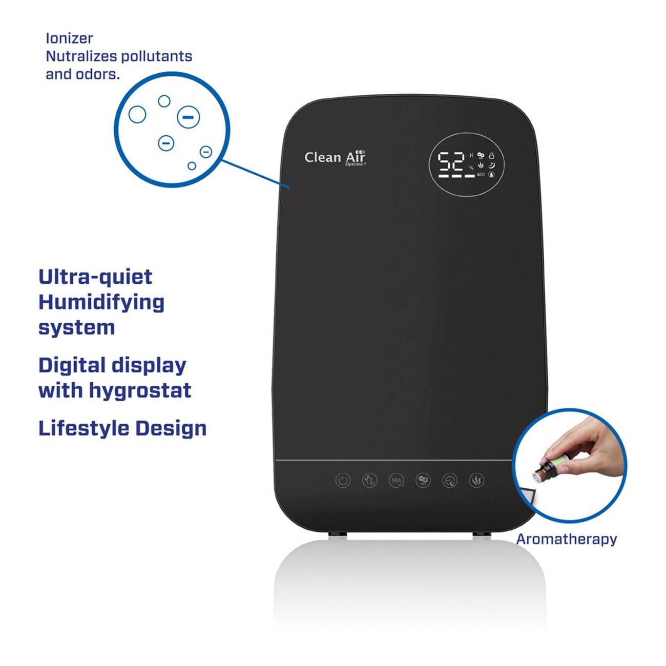 Luftbefeuchter - Clean Air Optima CA-606B - Befeuchtungsleistung max. 480 ml/h - Geeignet für Räume bis 65m²/160 m³-2