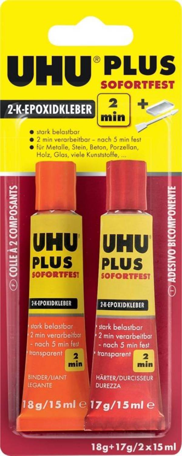 2-KomponentenepoxidkleberPLUS SOFORTFEST SB-Karte mit Tuben Binder18g Härter 17g UHU