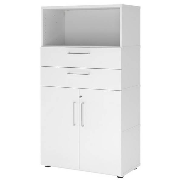 Hammerbacher Kombischrank Easyline, Stellfüße, Schübe, 4 OH, 80x41,7x145cm, weiß