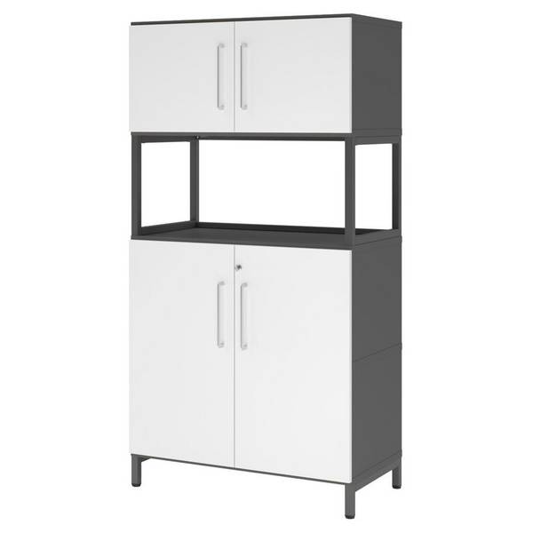 Hammerbacher Kombischrank Easyline, Stahlsockel, Türen, 4 OH, 80x41,7x153,2cm, graphit/weiß