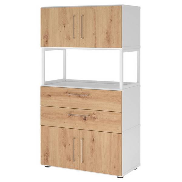 Hammerbacher Kombischrank Easyline, Stellfüße, Türen, 4 OH, 80x41,7x145cm, weiß/asteiche