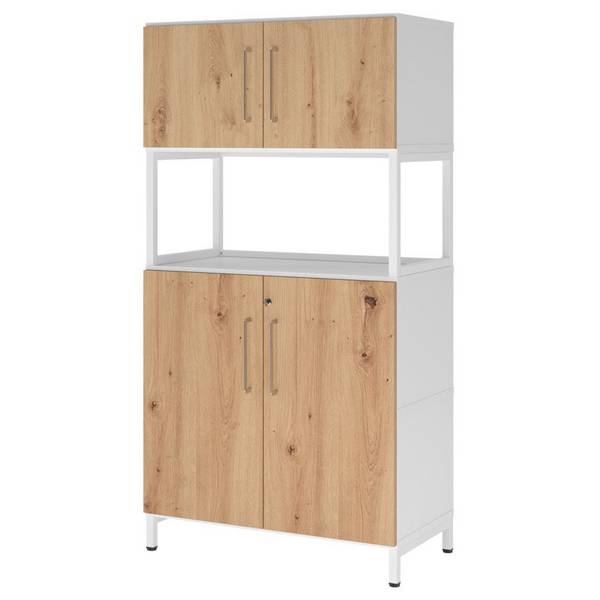 Hammerbacher Kombischrank Easyline, Stahlsockel, Türen, 4 OH, 80x41,7x153,2cm, weiß/asteiche