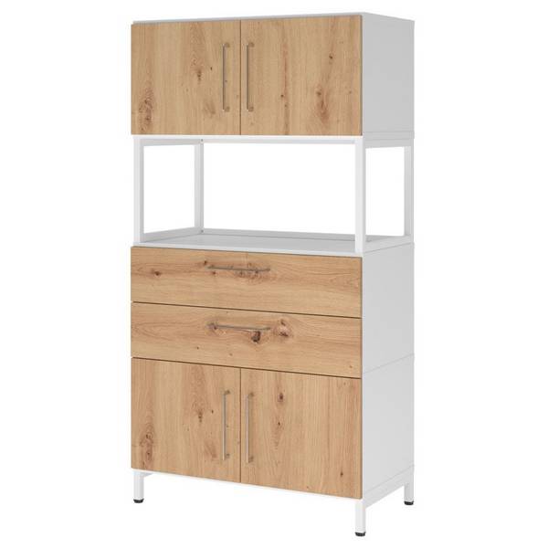 Hammerbacher Kombischrank Easyline, Stahlsockel, Türen, 4 OH, 80x41,7x153,2cm, weiß/asteiche