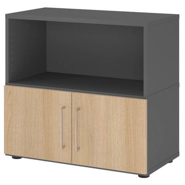 Hammerbacher Kombischrank Easyline, Stellfüße, Türen, 2 OH, 80x41,7x74,6cm, graphit/eiche