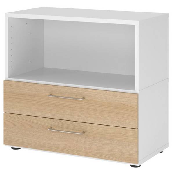 Hammerbacher Kombischrank Easyline, Stellfüße, Schübe, 2 OH, 80x41,7x74,6cm, weiß/eiche