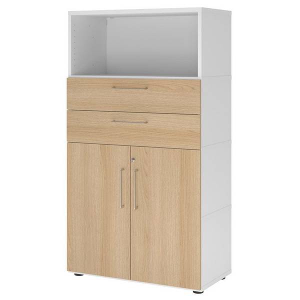 Hammerbacher Kombischrank Easyline, Stellfüße, Schübe, 4 OH, 80x41,7x145cm, weiß/eiche