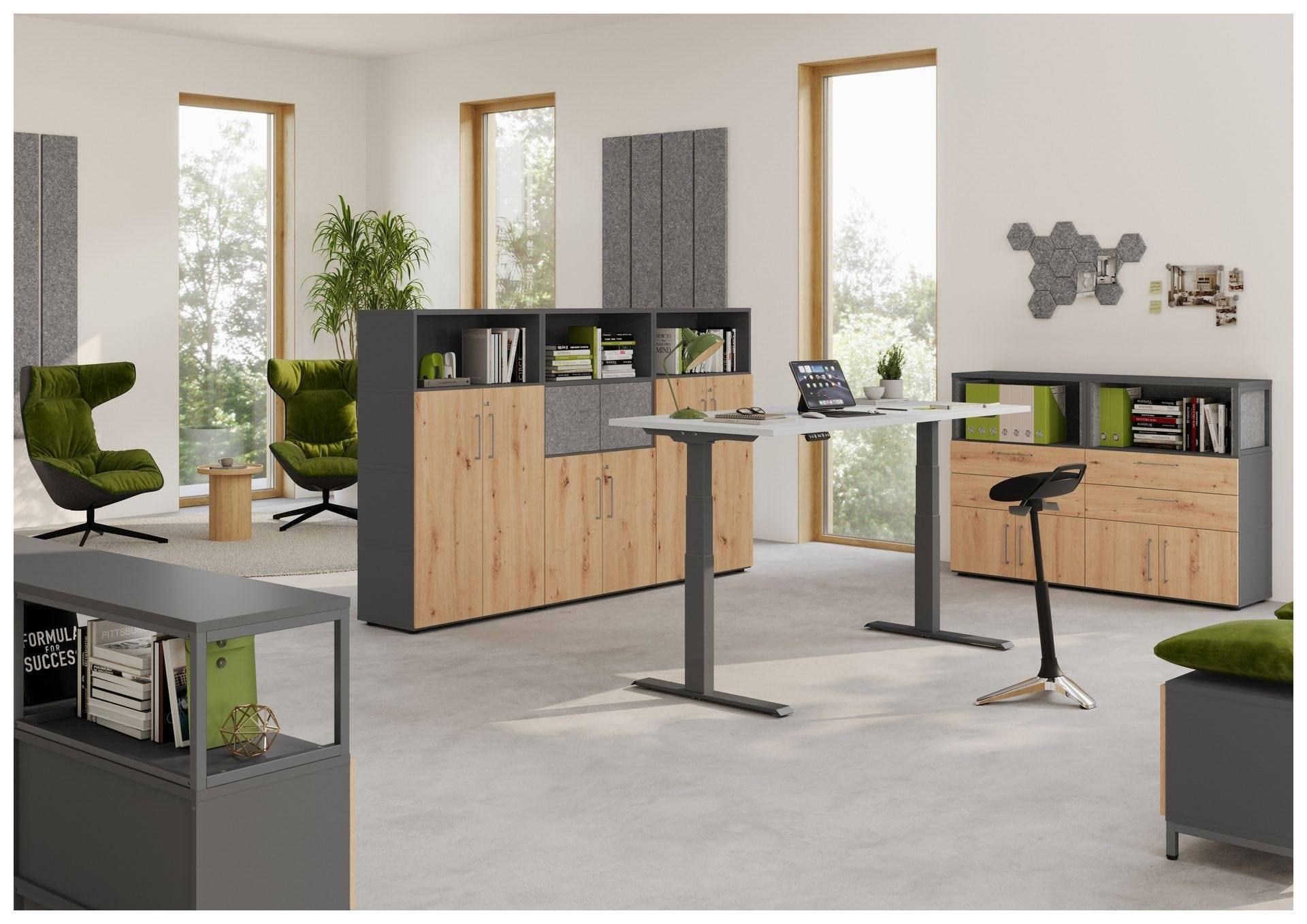 Hammerbacher Büroregal Easyline, Stellfüße, 1 OH, 80x40x39,4cm, graphit-4