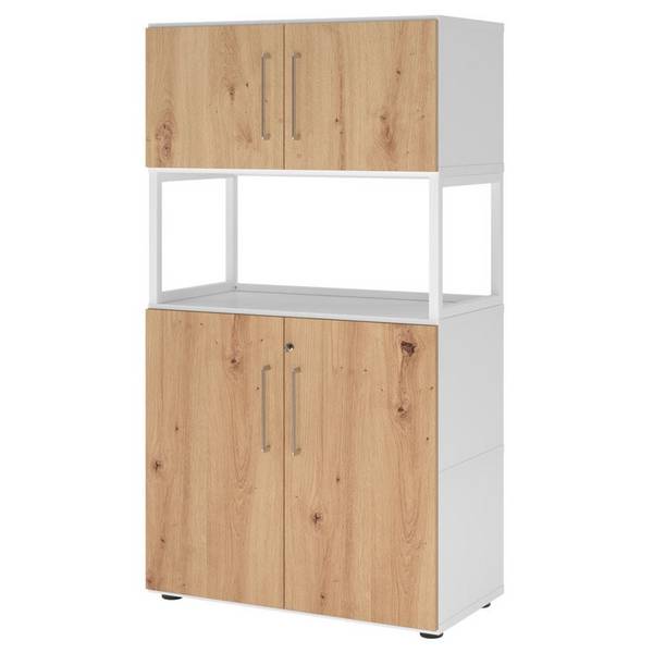 Hammerbacher Kombischrank Easyline, Stellfüße, Türen, 4 OH, 80x41,7x145cm, weiß/asteiche