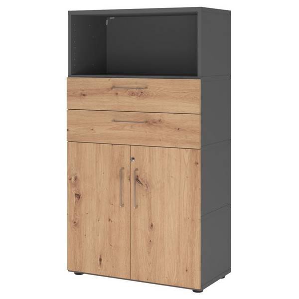 Hammerbacher Kombischrank Easyline, Stellfüße, Schübe, 4 OH, 80x41,7x145cm, graphit/asteiche