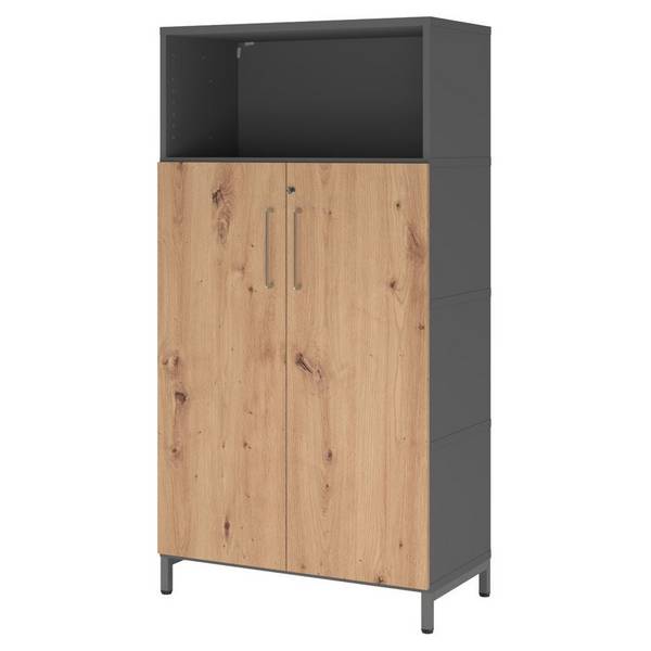 Hammerbacher Kombischrank Easyline, Stahlsockel, Türen, 4 OH, 80x41,7x153,2cm, graphit/asteiche