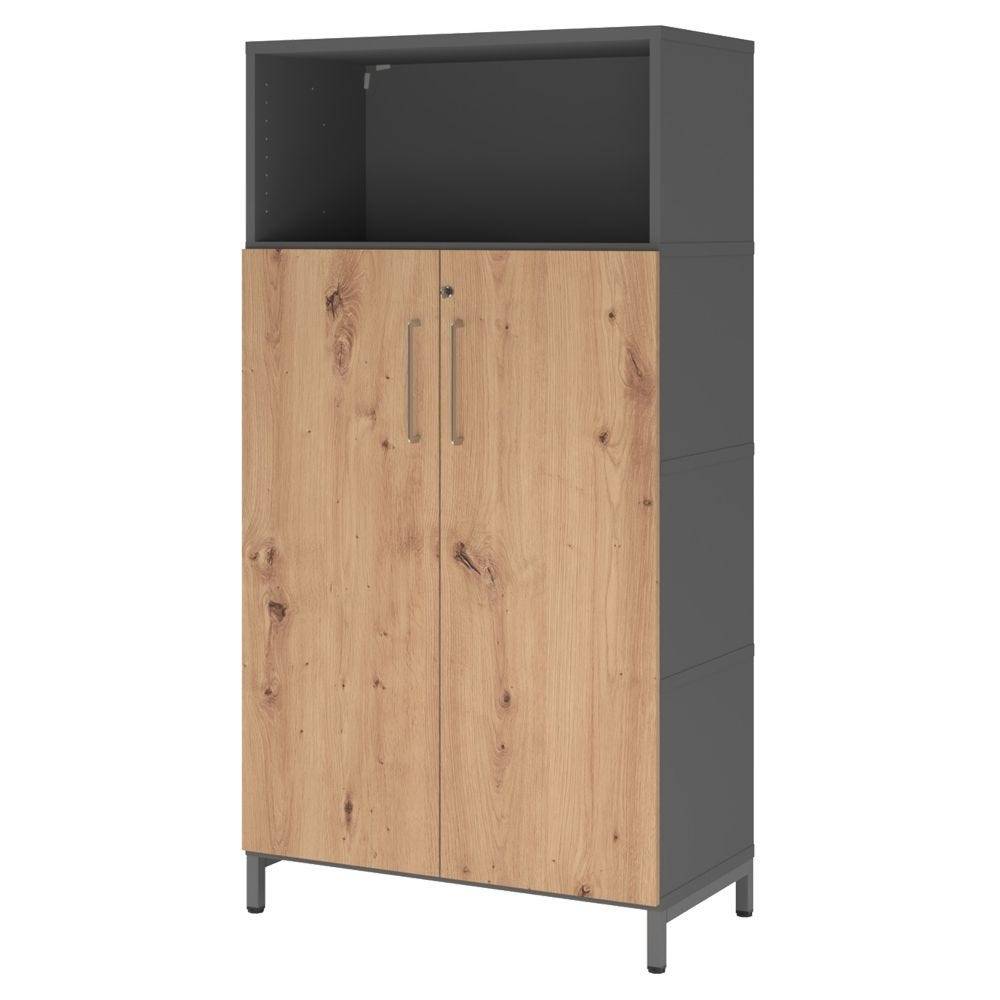 Hammerbacher Kombischrank Easyline, Stahlsockel, Türen, 4 OH, 80x41,7x153,2cm, graphit/asteiche-0
