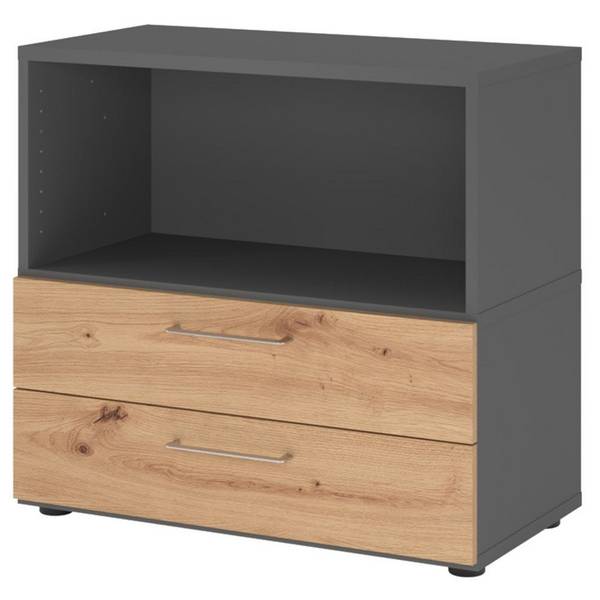 Hammerbacher Kombischrank Easyline, Stellfüße, Schübe, 2 OH, 80x41,7x74,6cm, graphit/asteiche