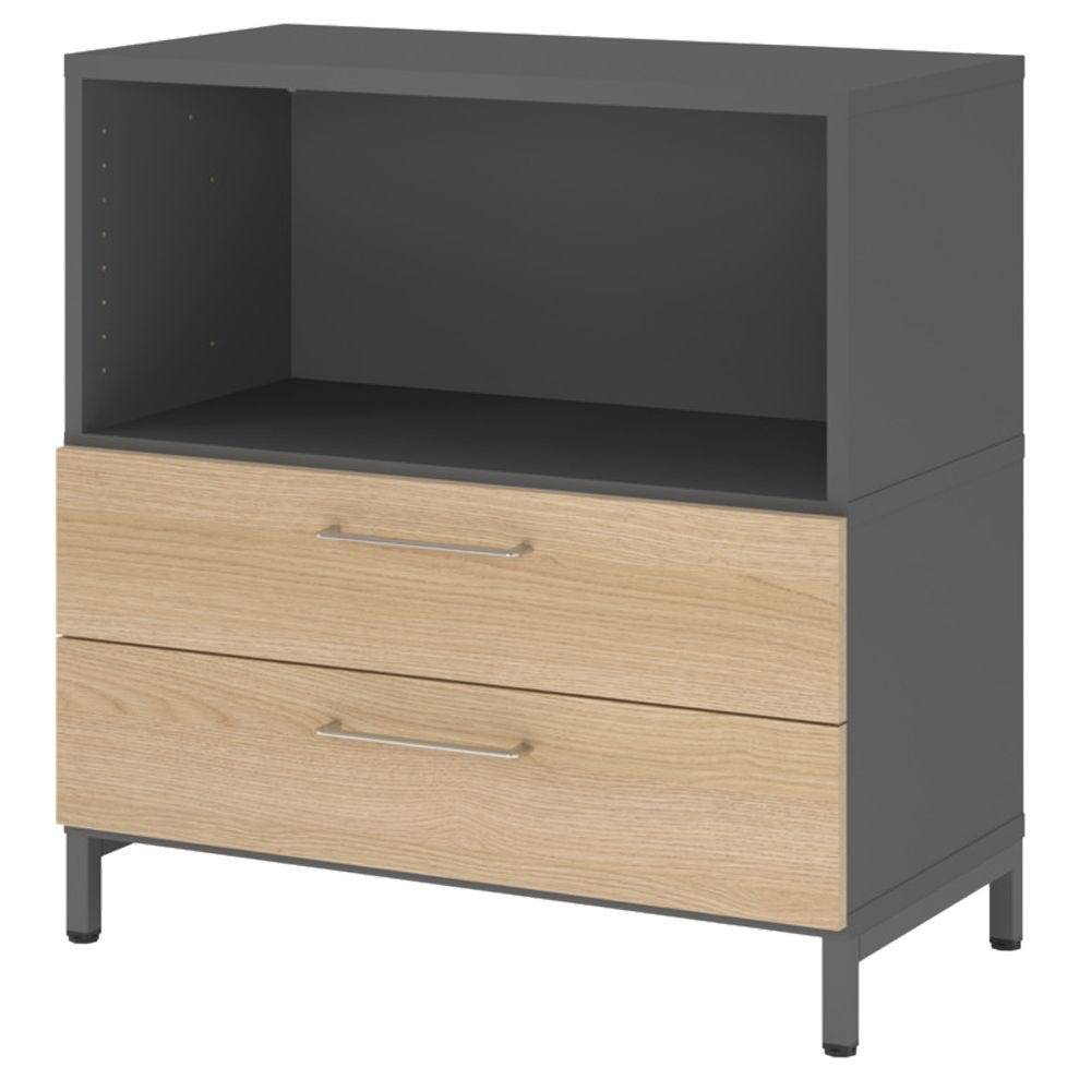 Hammerbacher Kombischrank Easyline, Stahlsockel, Schübe, 2 OH, 80x41,7x82,8cm, graphit/eiche-0
