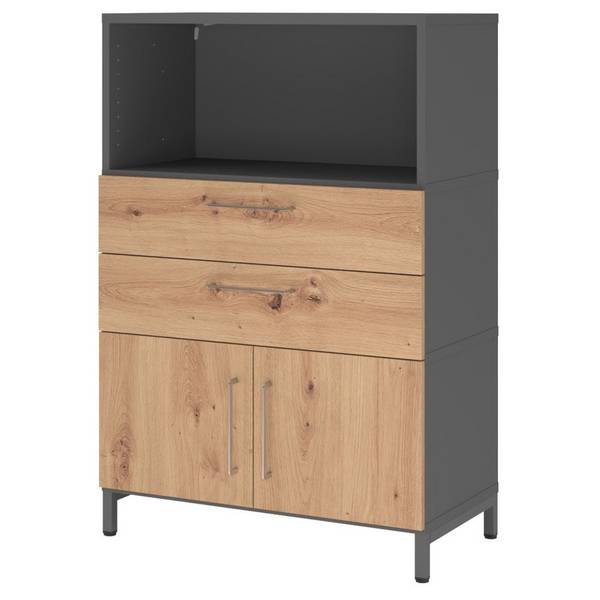 Hammerbacher Kombischrank Easyline, Stahlsockel, Schübe, 3 OH, 80x41,7x118cm, graphit/asteiche