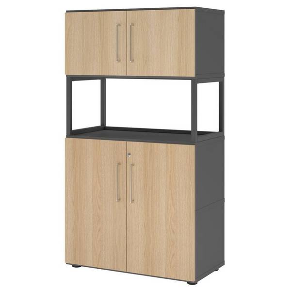 Hammerbacher Kombischrank Easyline, Stellfüße, Türen, 4 OH, 80x41,7x145cm, graphit/eiche