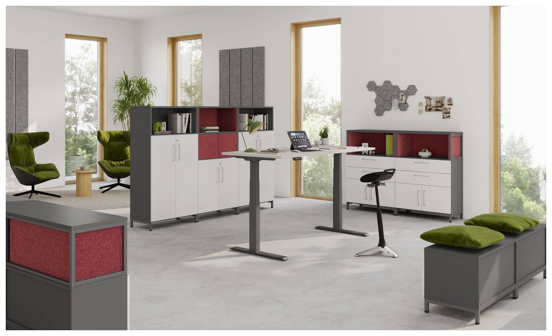 Hammerbacher Büroregal Easyline, Stahlsockel, 4 OH, 80x40x153,2cm, graphit-3