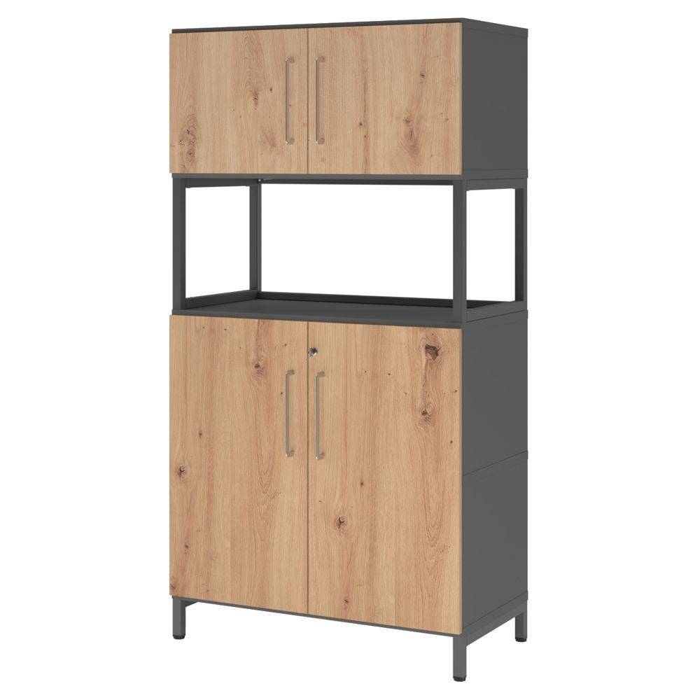 Hammerbacher Kombischrank Easyline, Stahlsockel, Türen, 4 OH, 80x41,7x153,2cm, graphit/asteiche-0