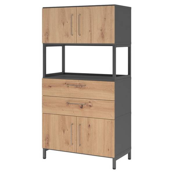 Hammerbacher Kombischrank Easyline, Stahlsockel, Türen, 4 OH, 80x41,7x153,2cm, graphit/asteiche