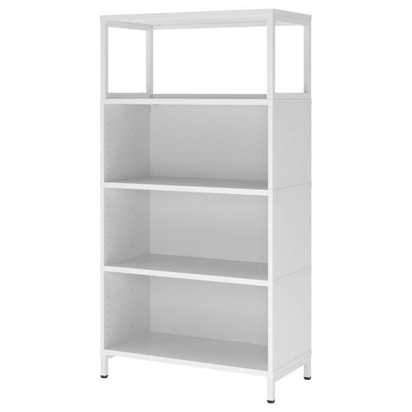 Hammerbacher Büroregal Easyline, Stahlsockel, offenes Element, 4 OH, 80x40x153,2cm, weiß