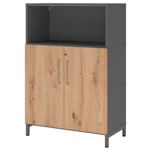 Hammerbacher Kombischrank Easyline, Stahlsockel, Türen, 3 OH, 80x41,7x118cm, graphit/asteiche