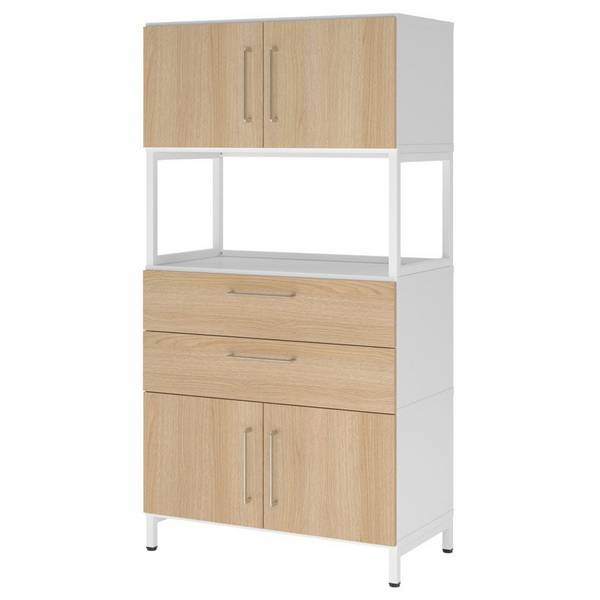 Hammerbacher Kombischrank Easyline, Stahlsockel, Türen, 4 OH, 80x41,7x153,2cm, weiß/eiche
